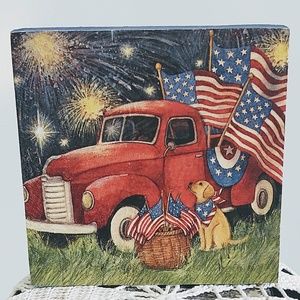 TIERED TRAY DECOR/MINI WOOD SIGN/PATRIOTIC DECOR/VINTAGE TRUCK/4TH OF JULY